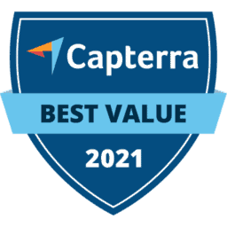 Certificado Capterra de Melhor Valor 2021 para solu&ccedil;&otilde;es de software.